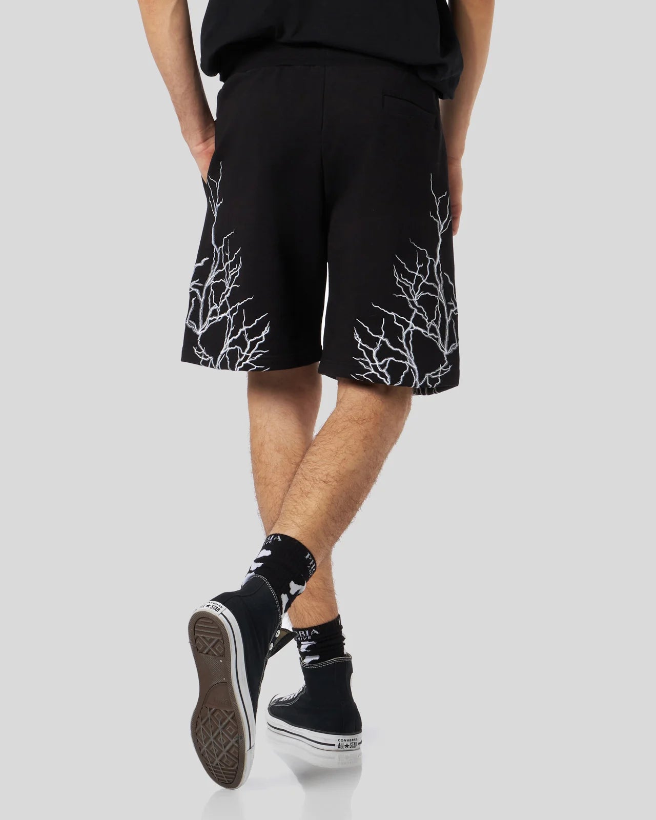 PHOBIA PANTALONCINI NERI CON FULMINI RICAMATI GRIGI