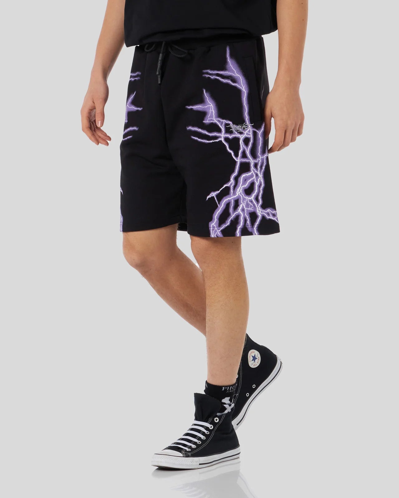 PHOBIA PANTALONCINO NERO CON FULMINI LATERALI VIOLA
