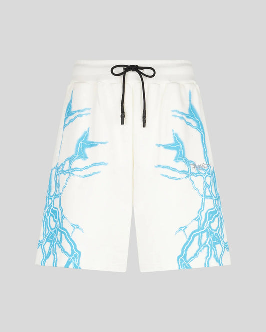 PHOBIA PANTALONCINO BIANCO CON FULMINI LATERALI AZZURRI