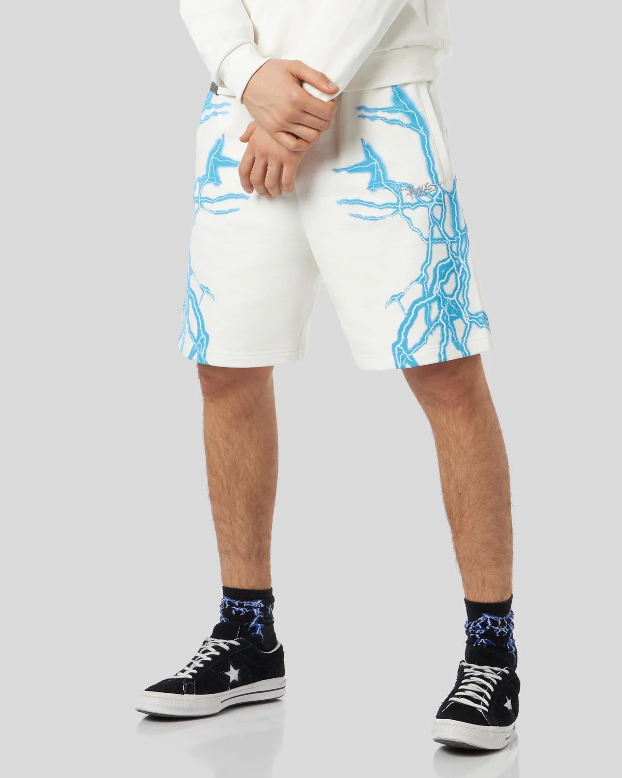 PHOBIA PANTALONCINO BIANCO CON FULMINI LATERALI AZZURRI