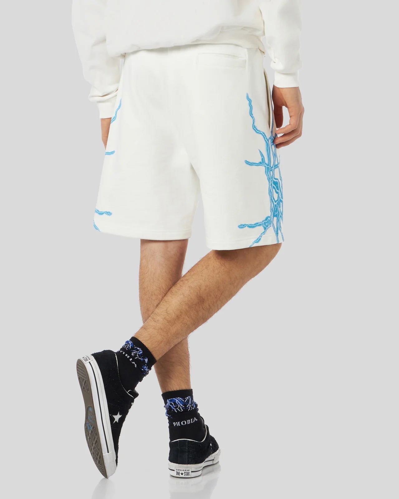 PHOBIA PANTALONCINO BIANCO CON FULMINI LATERALI AZZURRI