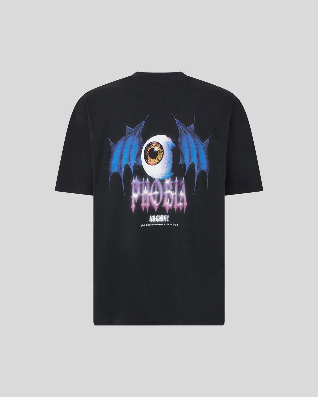 PHOBIA T-SHIRT NERA CON GRAFICA BAT EYE VIOLA